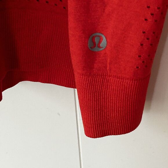 Lululemon Breeze By Long Sleeve Top Siren Red/Orange Open Hole Size 10? 12?? - Picture 6 of 8